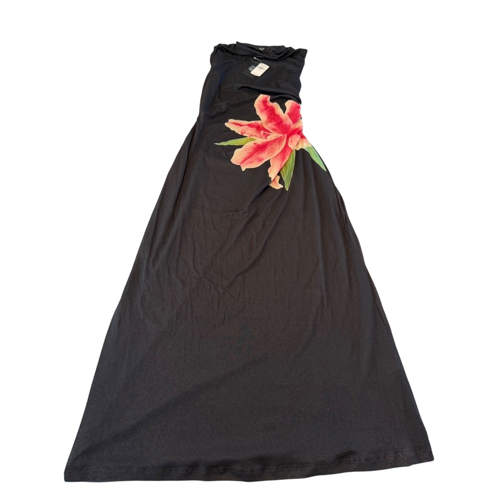 Rails Peach Black Floral Lily Maxi Dress High Neck Sleeveless Ruched Size M NWT